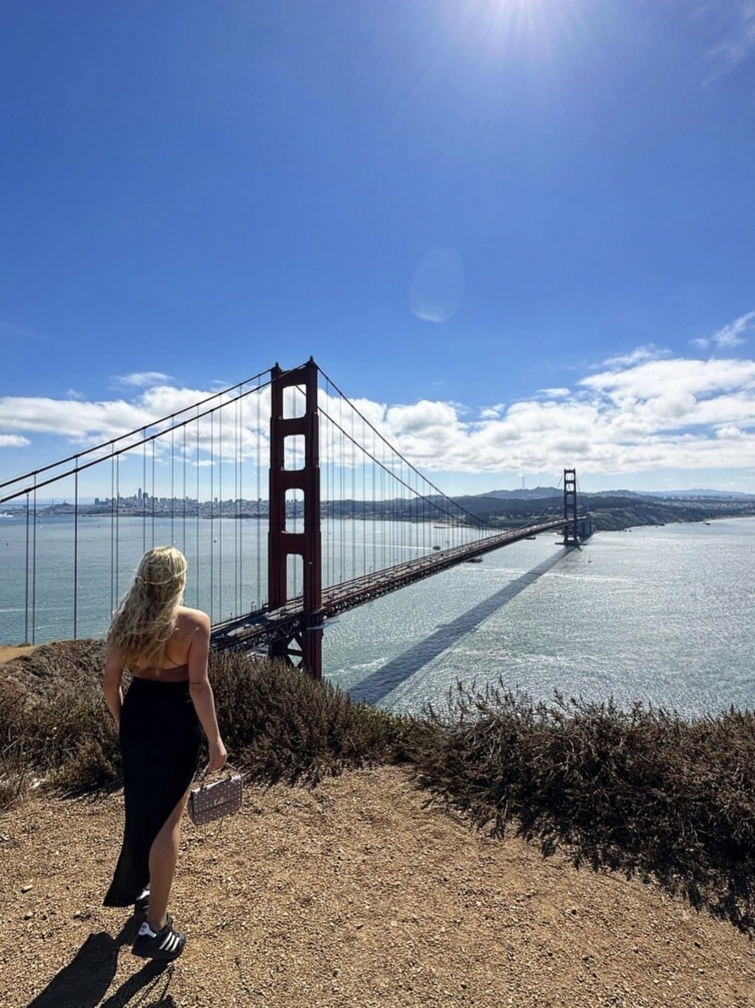 Lucia looking out at the Golden Gate Bridge